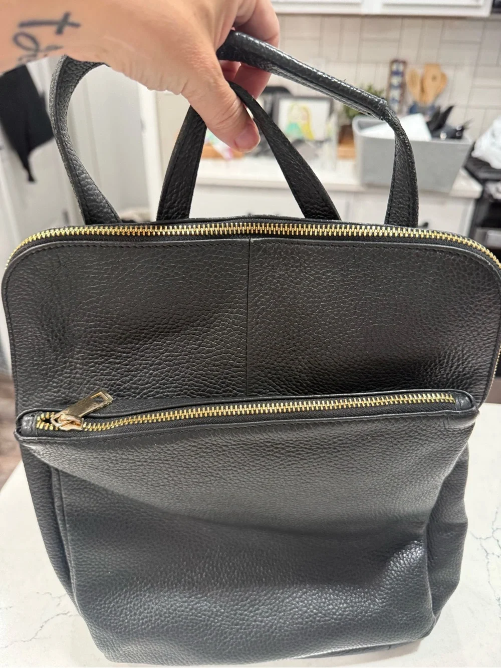 Borse In Pella Black Soft Italian Leather Convertible Luxury Backpack Bag